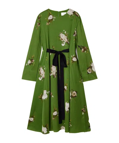 Erdem Printed Pleated Dress In Green