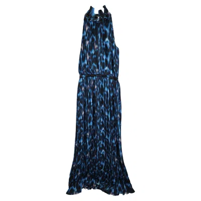 Erdem Printed Pleated Gown In Blue Polyester