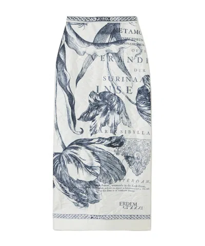 Erdem Printed Crinkled-satin Midi Skirt In Blue