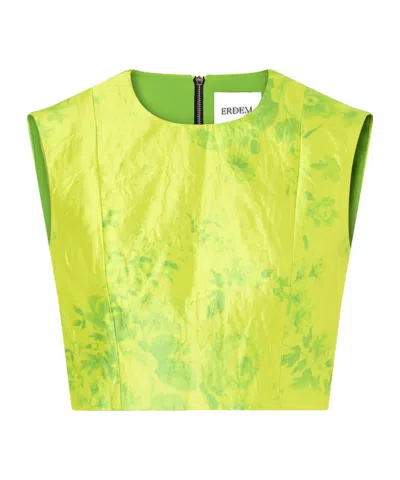 Erdem Printed Pleated Top In Green