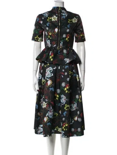 Pre-owned Erdem Printed Ruffle Embellishment Skirt Set In Black