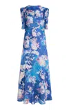 Erdem Printed Satin Midi Dress In Yellow