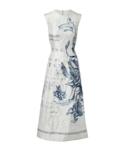 Erdem Printed Satin Twill Midi Dress In White