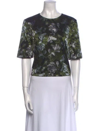 Pre-owned Erdem Printed Scoop Neck Crop Top In Green