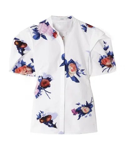 Erdem Floral-print Cotton-poplin Blouse In White