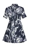 Erdem Printed Short-sleeve Cotton-blend Mini Dress In Blue