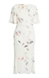 Erdem Printed Short-sleeve Midi Dres In White