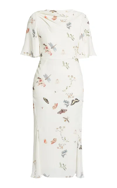 Erdem Printed Short-sleeve Midi Dres In White