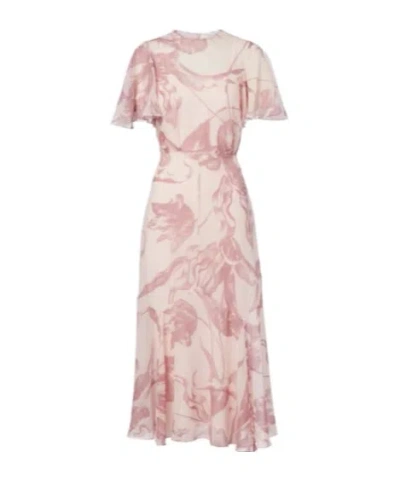 Erdem Printed Silk Midi Dress In Pink