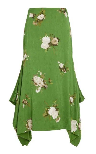 Erdem Printed Silk Midi Skirt In Green