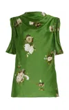 Erdem Printed Silk Top In Green