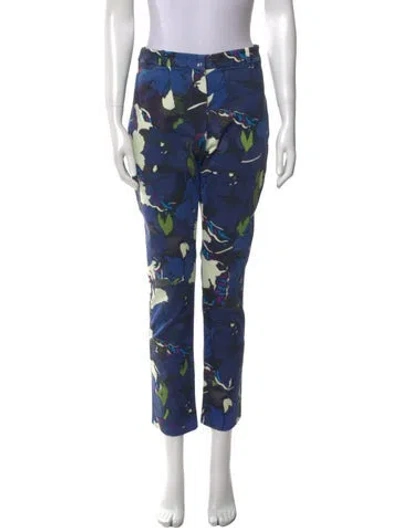 Pre-owned Erdem Printed Straight Leg Pants In Blue