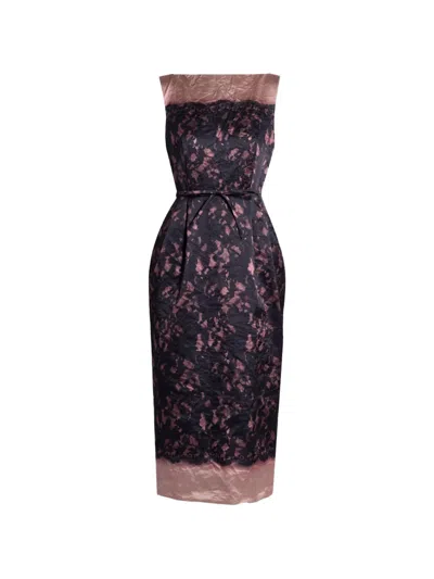 Erdem Printed Textured-satin Midi Dress In Black