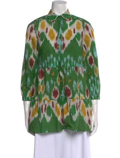 Pre-owned Erdem Printed Three-quarter Sleeve Tunic In Green