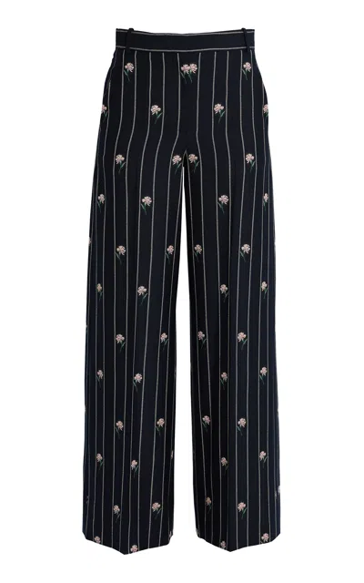 Erdem Printed Wool-blend Pants In Navy