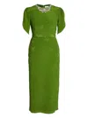 Erdem Belted Embellished Crinkled Silk And Cotton-blend Jacquard Midi Dress In Green