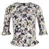Erdem Quarter Sleeve Top In Floral Print Silk In Multi