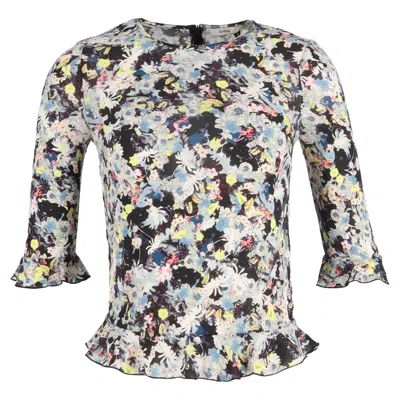 Erdem Quarter Sleeve Top In Floral Print Silk In Multi
