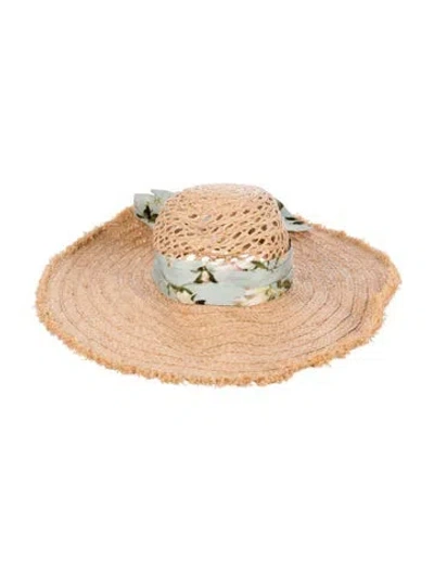 Pre-owned Erdem Raffia Sun Hat In Blue/neutrals