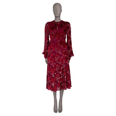 Pre-owned Erdem Raspberry 2018 Carwen Floral Velvet Voile Jacquard Midi Dress 8 Xs In Red