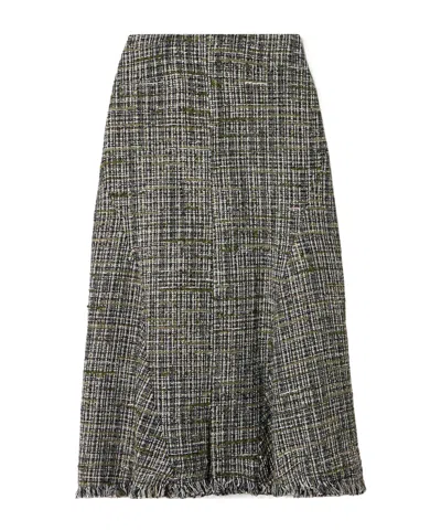 Erdem Raw-edged Tweed Midi Skirt In Gray