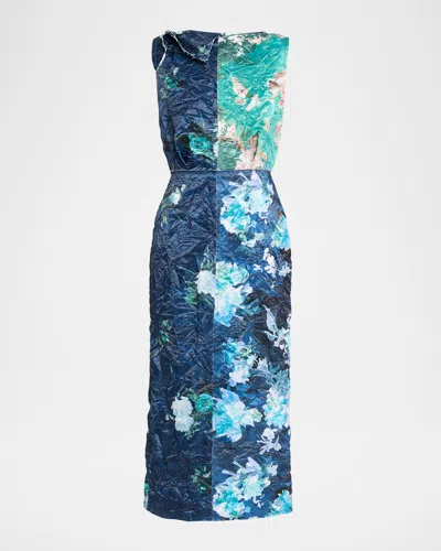 Erdem Reconstructed Crinkle Satin Sleeveless Midi Cocktail Dress In Multi