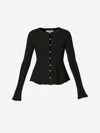 Erdem Ruffled Ribbed Cardigan In Black