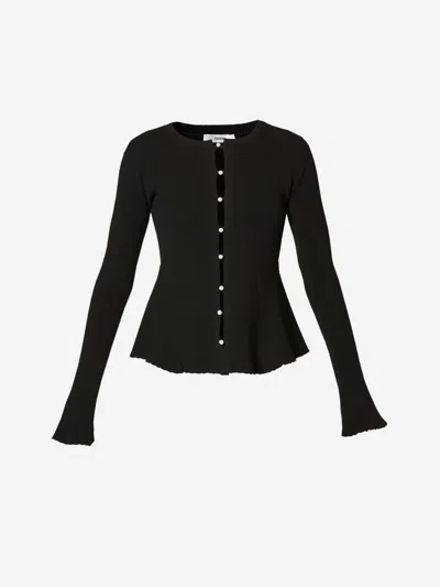 Erdem Ruffled Ribbed Cardigan In Black