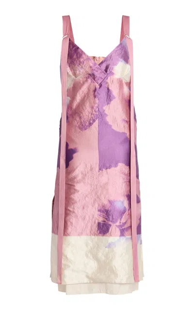 Shop Erdem Ribbon-detailed Printed Midi Dress In Purple