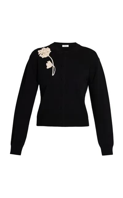 Erdem Ribbon Flower Wool-cashmere Cardigan In Black