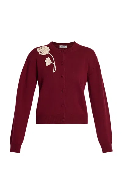 Erdem Ribbon Flower Wool-cashmere Cardigan In Burgundy