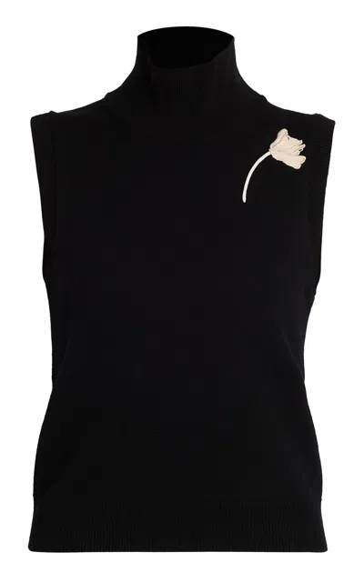Erdem Ribbon Flower Wool-cashmere Top In Black