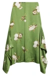 Erdem Rose Print Crinkled Satin Midi Skirt
