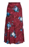 Erdem Rose-printed A-line Midi Skirt In Burgundy