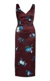 Erdem Rose-printed Cocktail Dress In Burgundy
