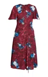 Erdem Rose-printed Midi Dress In Burgundy