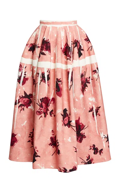 Erdem Rose-printed Midi Skirt In Pink