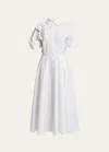Erdem Rosette Fit-flare Button Down Midi Shirt Dress In Optic White