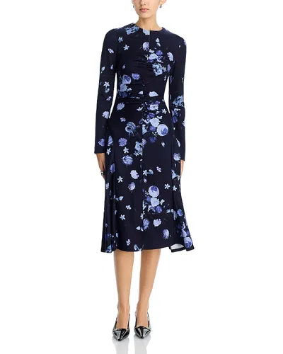 Erdem Floral Print Long Sleeve Ponte Knit Midi Dress In Black