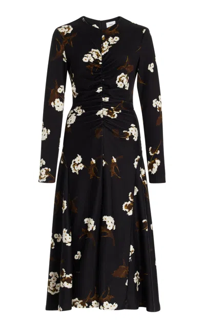 Erdem Ruched Stretch-crepe Midi Dress In Black