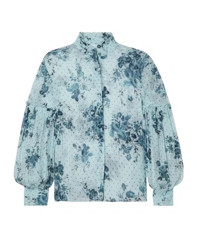 Erdem Ruffle Print Shirt In Blue