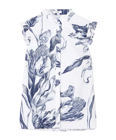 Erdem Ruffled Floral-print Cotton-poplin Blouse In White