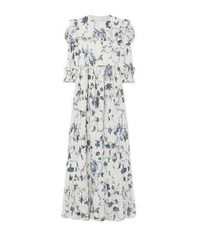 Erdem Ruffled Floral Print Dress In White