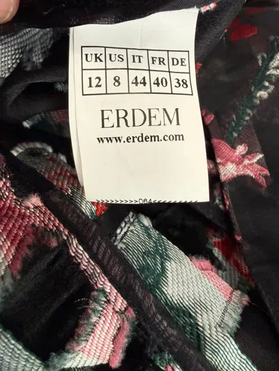 Pre-owned Erdem Ruffled Hem Embroidered Floral Shift Dress In Black Polyester