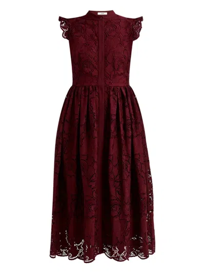 Erdem Ruffled Lace Midi Dress In Red