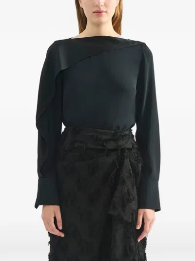 Erdem Ruffled Long-sleeve Blouse In Black