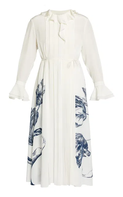 Erdem Ruffled Silk Midi Dress In White