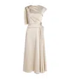 Erdem Asymmetric Crystal-embellished Draped Satin Dress In Neutral