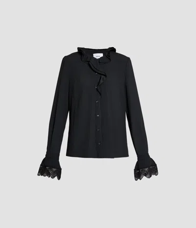 Erdem Satin Cady Long Sleeve Shirt In Black