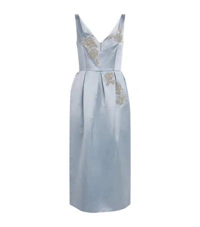 Erdem Satin Crystal Midi Dress In Blue